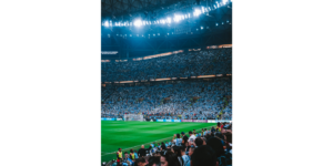 Fans fill a packed stadium during a FIFA World Cup match, highlighting football's global appeal and shared fan experience.