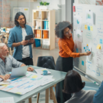 A team participating in a design or strategy workshop