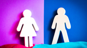 Female and male figures representing gender norms, gender bias and equality in the workplace